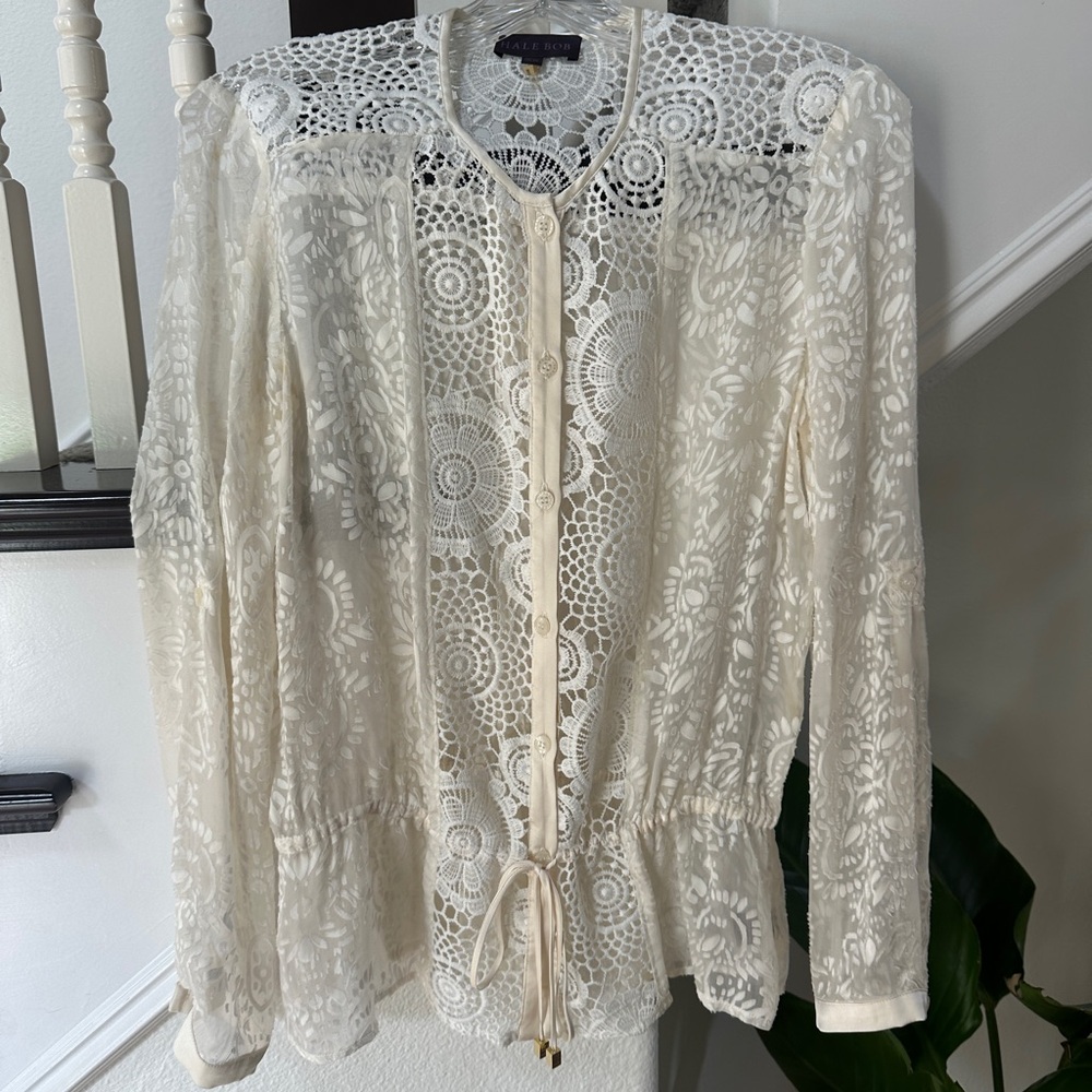Hale Bob Cream Ruffled Peplum Blouse